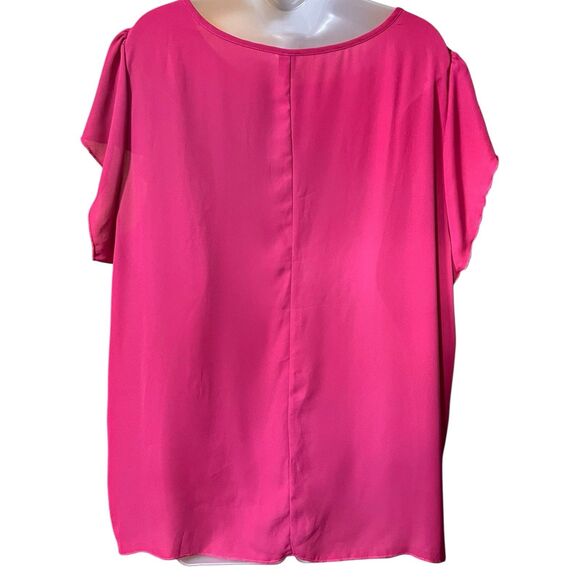 Solid Pink Short Sleeve Keyhole Neckline Dressy Blouse Sz 3X Office Classy - Picture 7 of 7